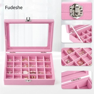 Fudeshe đựng nhẫn nhung FUDESHE, Hộp đựng đồ trang sức di động đa chức năng, Hộp đựng đồ để bàn chống bụi 12 / 24 tinh tế Hộp đựng đồ trang sức nhung