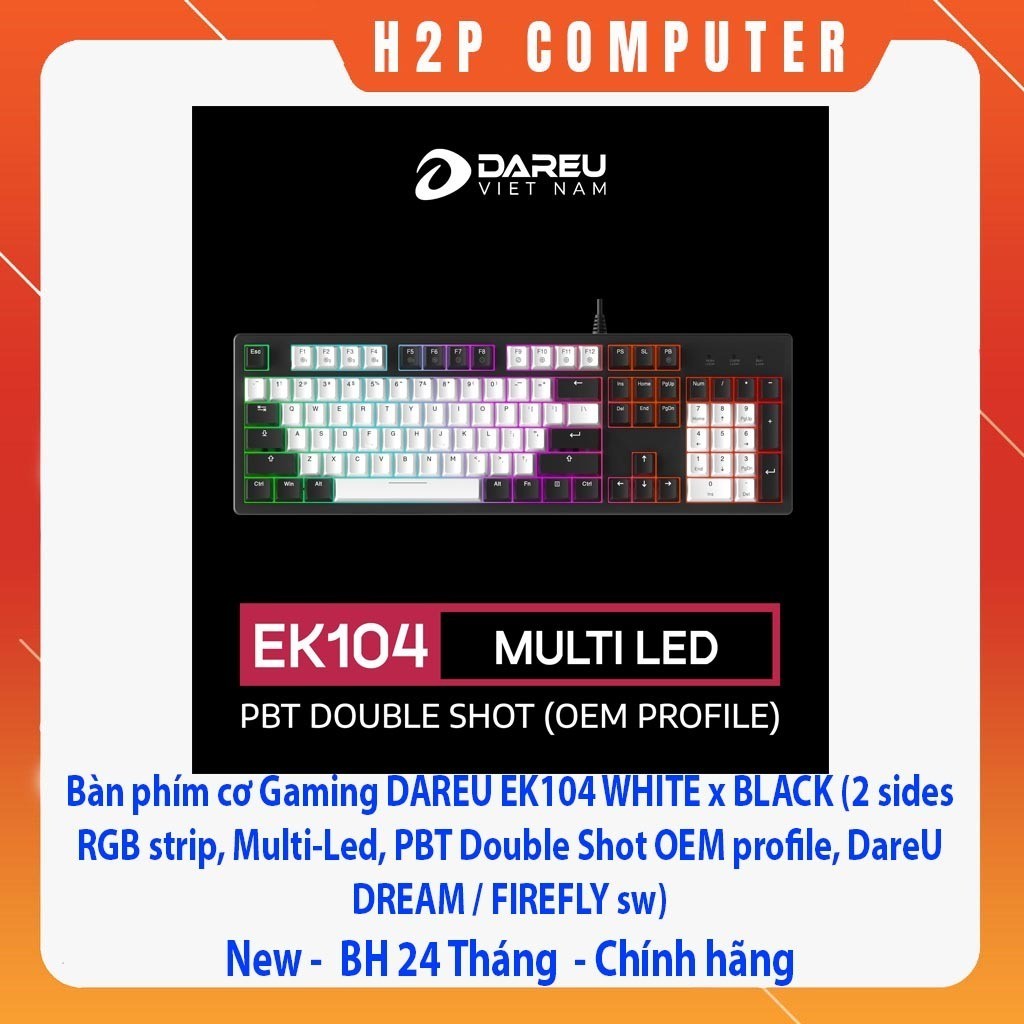 Bàn phím cơ Gaming DAREU EK104 WHITE x BLACK (2 sides RGB strip, Multi-Led, DareU DREAM / FIREFLY sw
