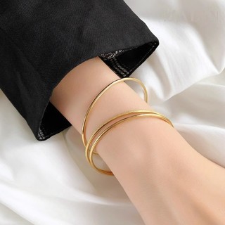 Bộ vòng tay thép titan mạ vàng 18k ba trong một với vòng tay trơn đơn giản