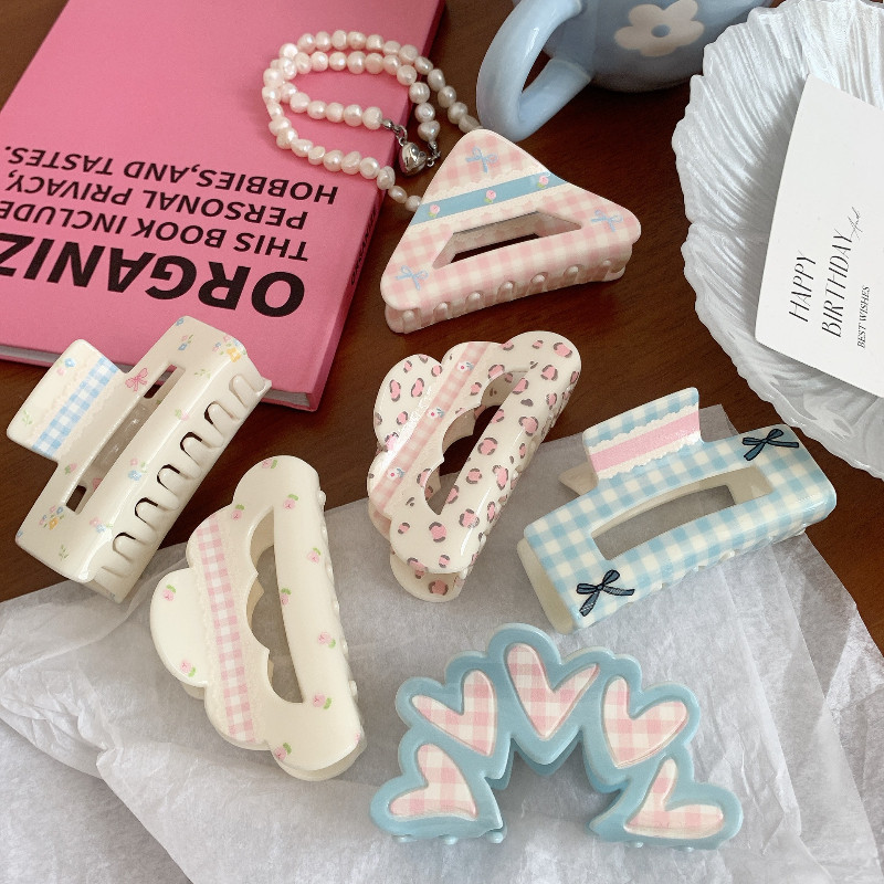 Kem Dễ Thương Acrylic Kẹp Tóc Nữ Nghiền Kẻ Sọc Nơ Đĩa Cá Mập Kẹp Phụ Kiện Tóc