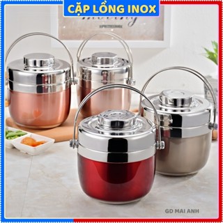  Cặp lồng đựng cơm hộp cơm inox cà mên giữ nhiệt  chất liệu iox 304 dung tích 1.3L - 1.5L 