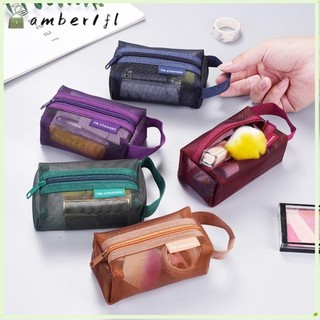 Túi lưu trữ lưới vuông AMBER1, Ví đựng tiền xu có dây kéo Mini công suất lớn di động, Văn phòng phẩm thoáng khí nhẹ đa năng