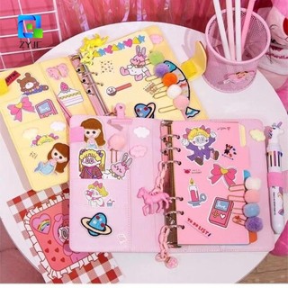 Zyjc a6 Notepads, Leather Kawaii Pocket Planner, Sketchbook Dễ thương DIY Loose Leaf Notebook School