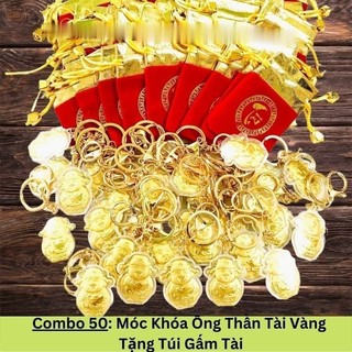 Combo 50 móc khóa ông thần vàng tặng túi gấm - tmt collection - sp005959