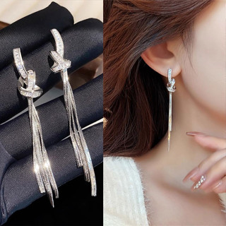 Bạc Dài Hình Học Thắt Nút Tua Rua Cao Cấp Cảm Giác Thời Trang Sang Trọng Phong Cách Mới Bông Tai