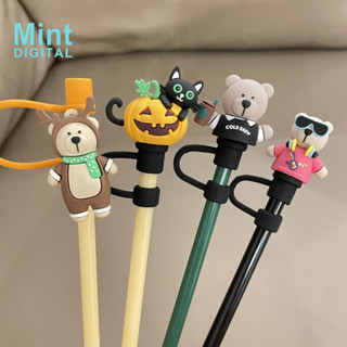 Ống Hút Starbucks Có Mũ Rơm Phụ Kiện Cốc Nước Halloween Mèo Đen Cà Phê Gấu Giáng Sinh Cam Silicon Chống Bụi Cắm Mũ Rơm