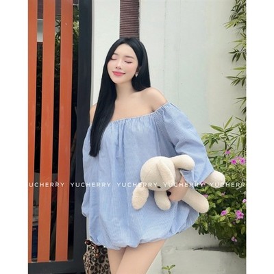 YUCHERRY | Áo Trễ Vai Sọc Babydoll PUMPKIN TOP YA508