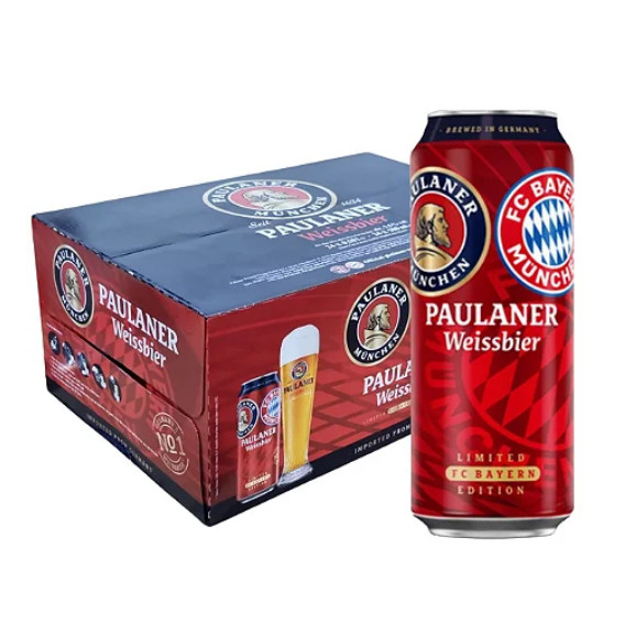 Bia Paulaner Weissbier 5.5% - FC Bayern Munchen - nhập khẩu Đức - 1 thùng 24 lon 500ml