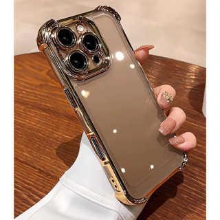 Ốp điện thoại trong suốt mạ màu sơ cấp mới cho iPhone 16 15 14 ProMAX 13 12 11 IX XSMAX XR 7 8 Plus Bốn góc chống rơi và va đập với vỏ phim ống kính