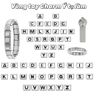 Thư Vòng Tay Quyến Rũ Ý Fit 9mm Vòng Đeo Tay Mô-đun Họa Tiết Bảng Chữ Cái Mô-đun Phong Cách Retro Thời Trang