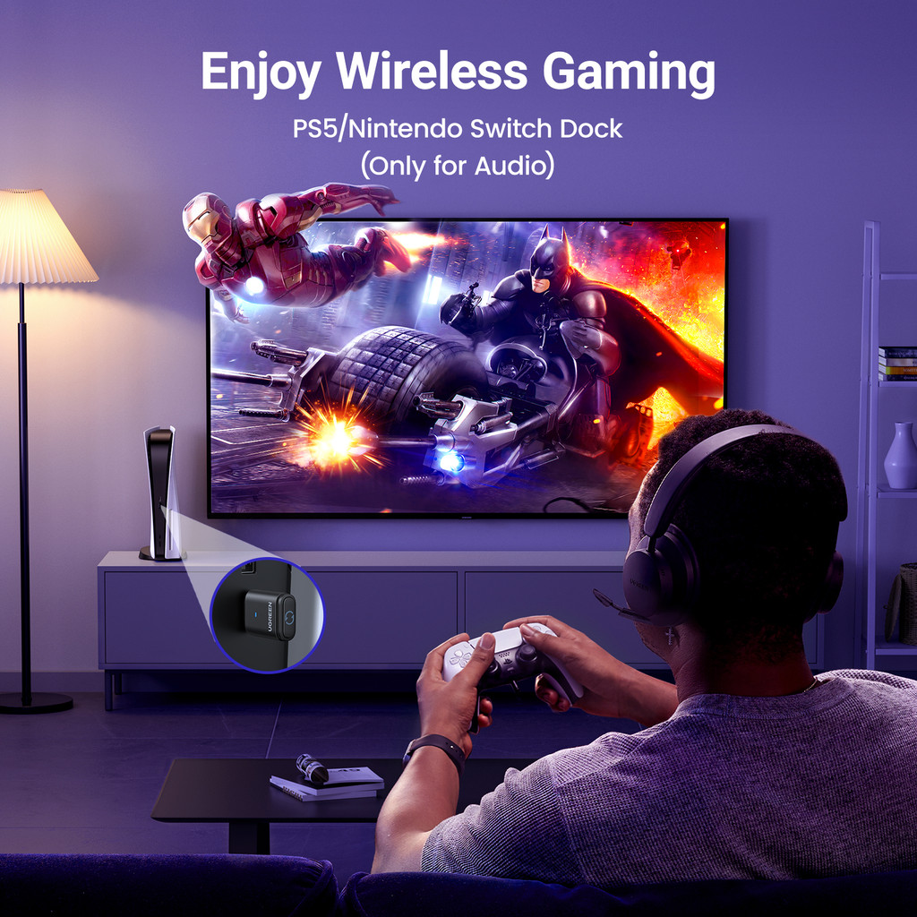 Bộ chuyển đổi Bluetooth USB-C UGREEN cho PS5, Bộ chuyển đổi âm thanh Bluetooth 5.3 với độ trễ thấp A