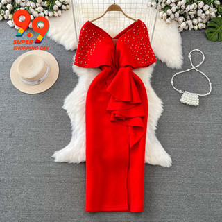Nhẹ Sang Trọng Tính Khí Đầm Nữ Thường Có Thể Mặc Tiệc Cao Cấp Tính Khí Người Nổi Tiếng Đính Hạt Cổ Chữ V