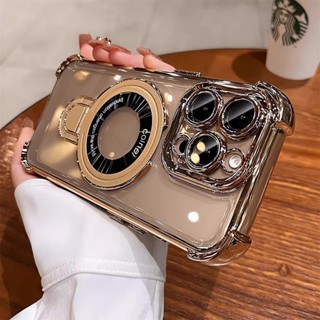  Ốp điện thoại chống sốc sang trọng cho iPhone 16 15 14 13 12 11 Pro Max Plus Giá đỡ từ tính Vỏ cứng Acrylic trong suốt 