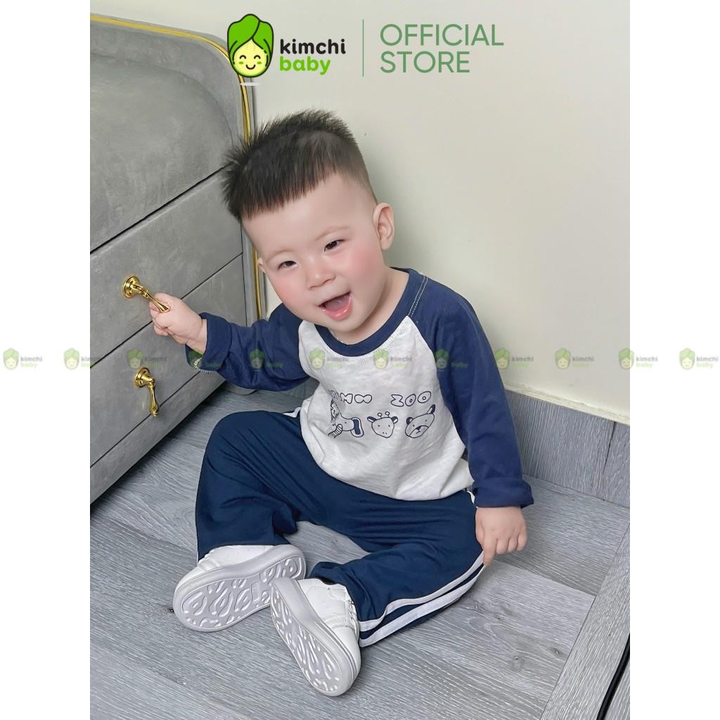 Áo Thun Dài Tay Giáp Lăng Cho Bé Trai KIMCHIBABY Vải Cotton Xước Hoạ Tiết Voi UMOO Dễ Thương AD403
