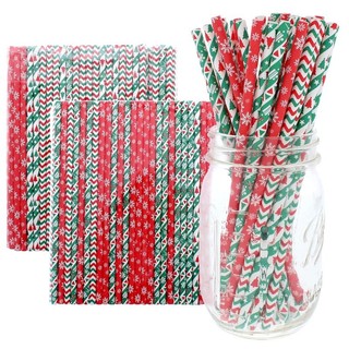  Sugaw 25   50   100 Miếng Ống Hút Phân Hủy Sinh Học Dùng Một Lần Họa Tiết Giáng Sinh Xmas Giấy Ống Hút Uống Cho Tiệc Giáng Sinh 