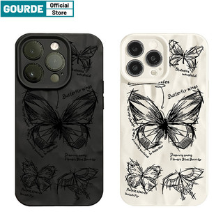 Ốp Lưng iPhone đẹp cổ điển Bướm đen Họa Tiết nếp gấp Ốp điện thoại Cao cấp chống sốc Cho iPhone 11 12 13 14 15 16 pro max promax 7plus 8Plus XR X XS Max-Gourde Case
