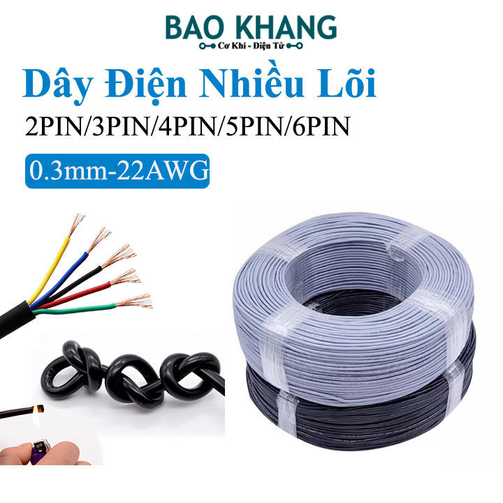 5 Mét Dây Điện Nhiều Lõi 2 / 3 / 4 / 5 / 6Pin Lõi Đồng 0.3mm2 Tín Hiệu PVC 22AWG