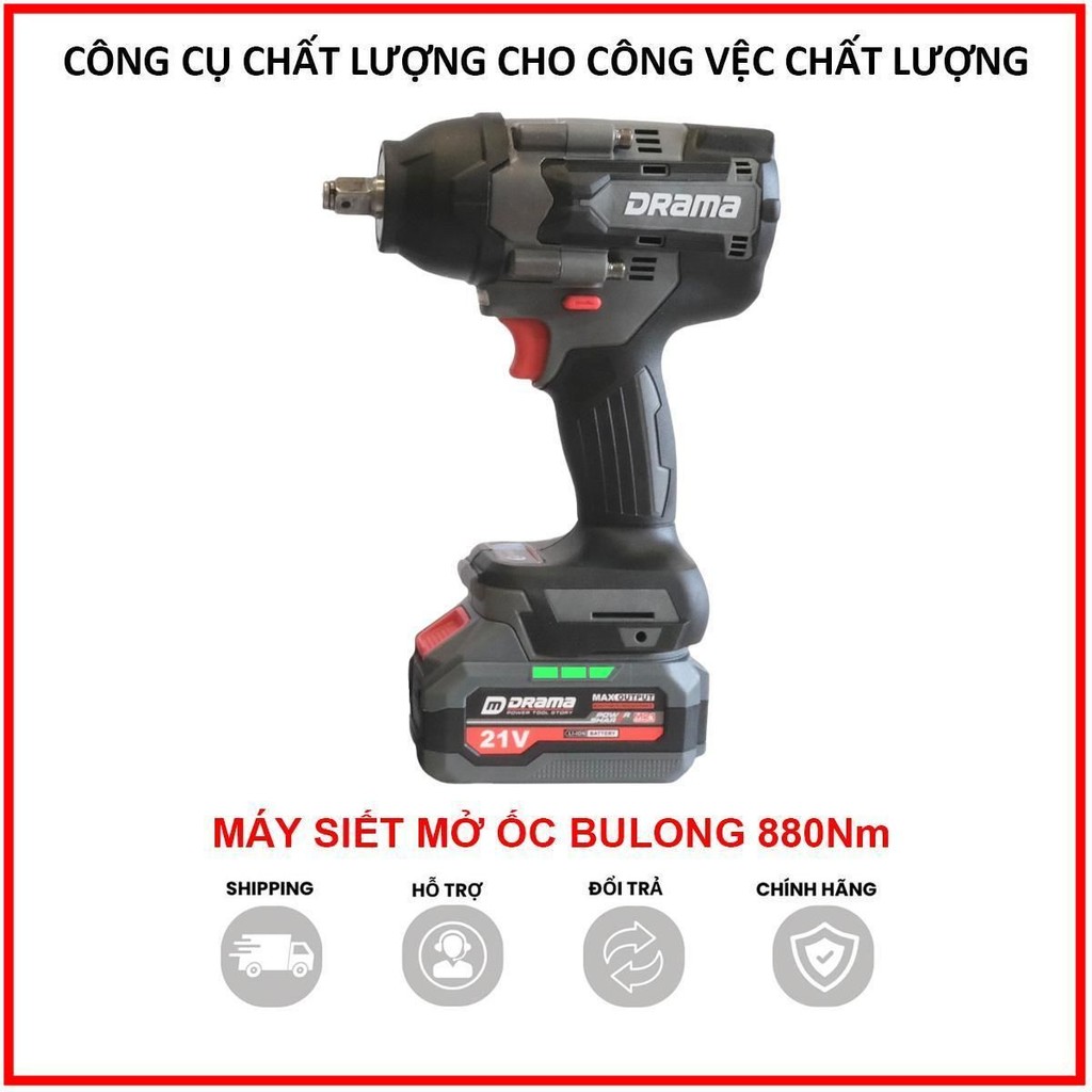 Máy siết bulong pin DRAMA 5598 FLEX, Động cơ bền bỉ mạnh mẽ, Lực siết 800Nm, Đầu Bulong 1/2