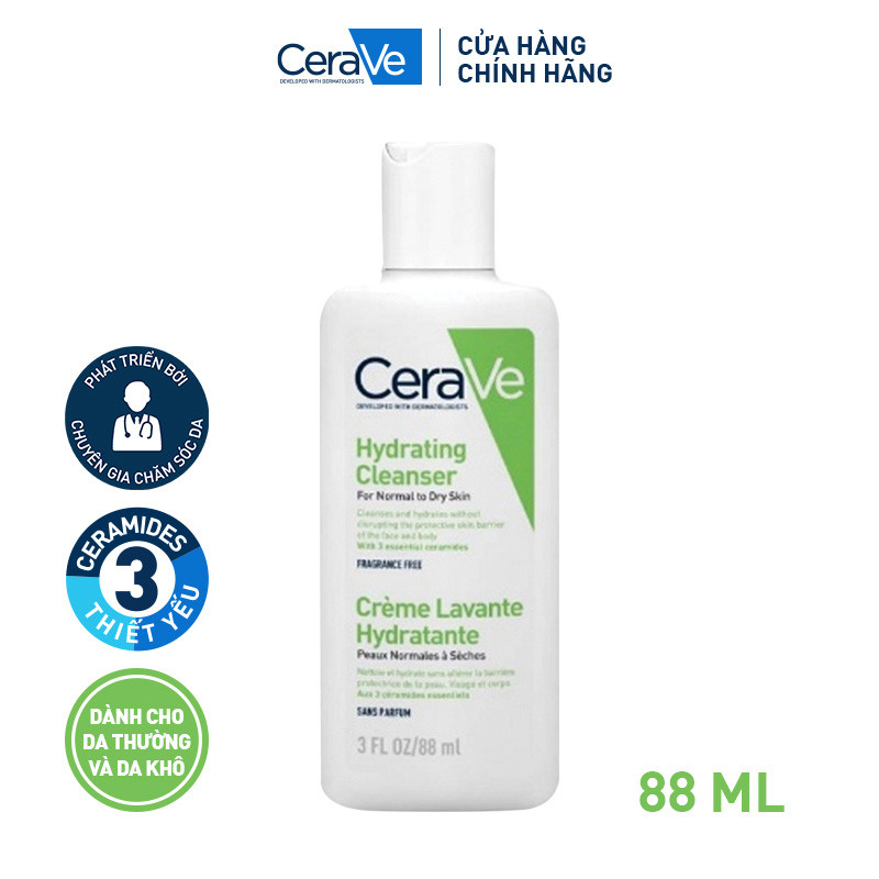 Sữa rửa mặt giúp làm sạch sâu dành cho da thường và da khô Cerave Hydrating Cleanser 88ML | BigBuy360 - bigbuy360.vn