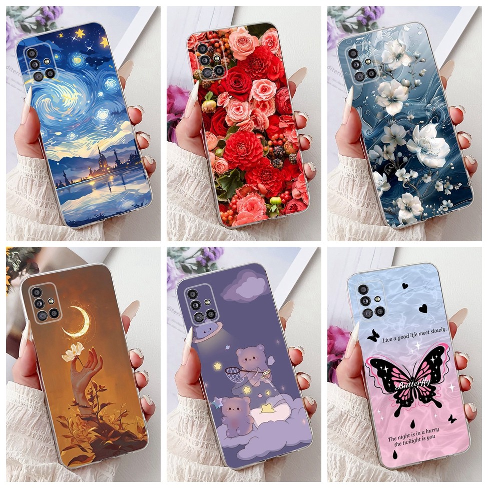 Dành Cho Samsung A51 5G Ốp Lưng SM-A516N Trong Suốt Thẩm Mỹ Mèo Dễ Thương Thời Trang Hoa Sơn Ốp lưng