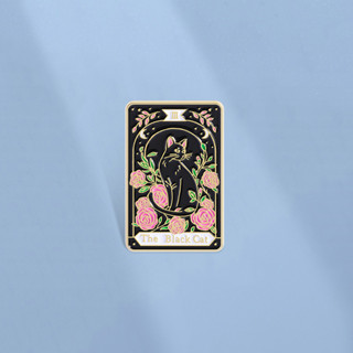  Tarot Thẻ Mèo Đen Men Pin Hồng Kim Loại - Trâm Cài và Phụ Kiện Ba Lô 