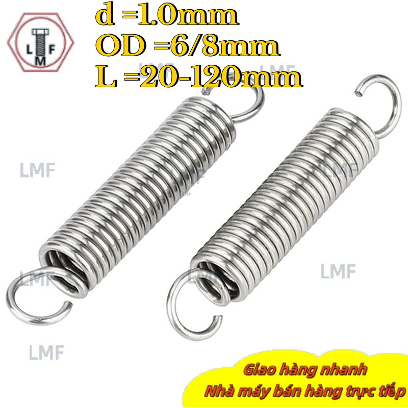 Lò xo căng thẳng inox 304 d = 1.0mm, OD6 / 8mm, L = 25 ~ 120mm lò xo căng thẳng có móc, áp dụng cho 