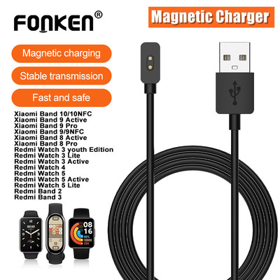 Cáp sạc Fonken USB Type-C cho Xiaomi Smart Band 10 9 8 Redmi Watch 5 4 Bộ sạc từ tính hoạt động