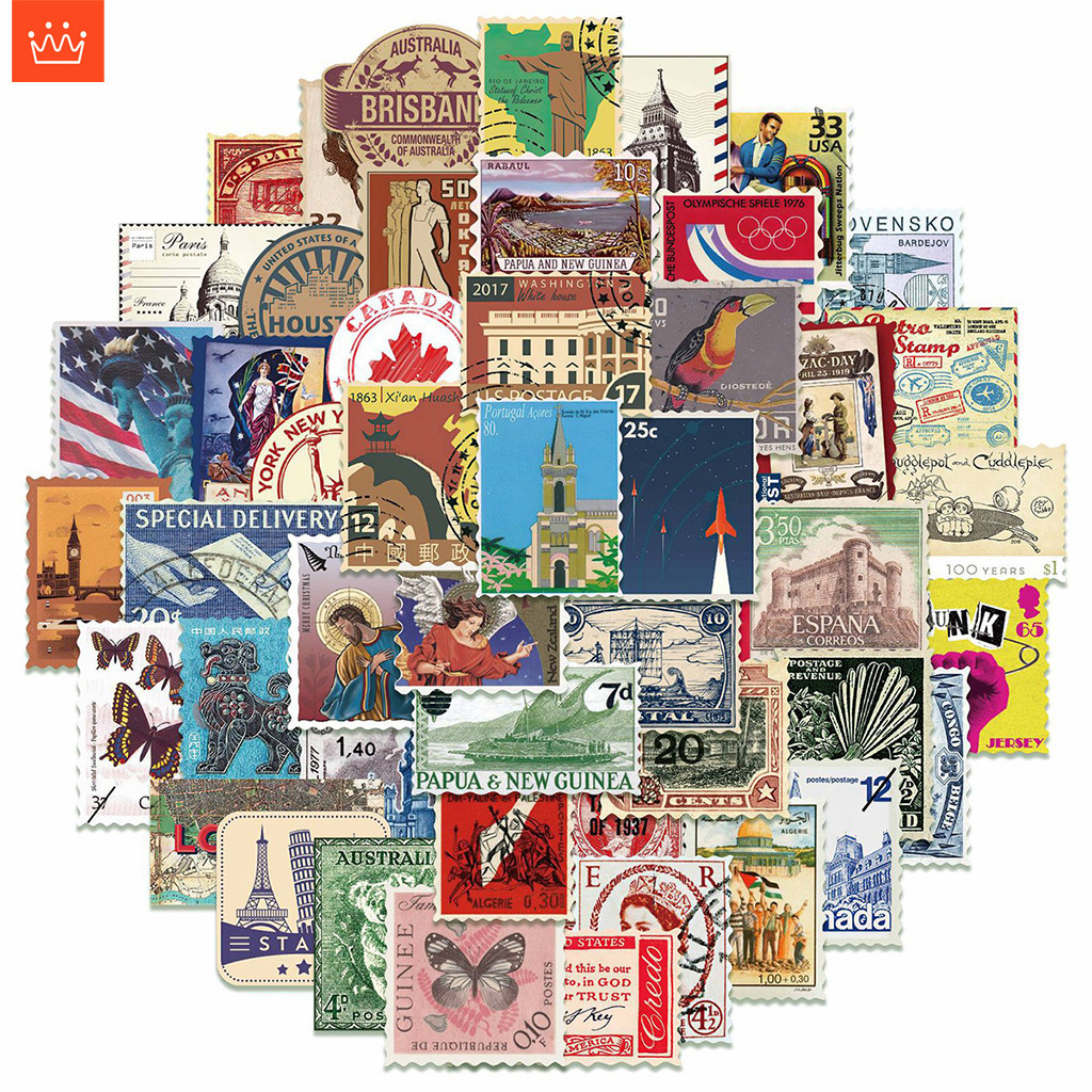J· Hình Dán Chống Nước Vintage Travel Stamps Phim Hoạt Hình Mũ Bảo Hiểm Máy Tính Xách Tay Hành Lý Dá