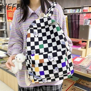 HEFEI đi học, Ba lô học sinh Nylon giải trí, Túi đeo vai ca rô thời trang cỡ lớn Du lịch