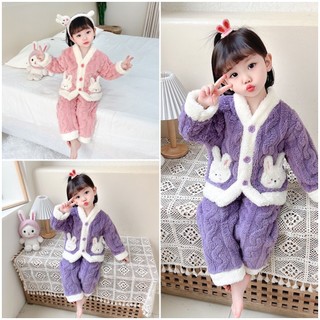 WOMA Bộ đồ ngủ hai mảnh có đệm và dày dặn mùa thu đông dành cho bé gái