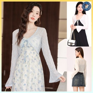 [A323] Áo khoác len mỏng Cardigan CỘT NƠ TAY LOE dệt kim Quảng Châu dài chống nắng xinh xắn - L2M