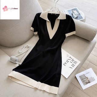 Đầm Dệt Kim Tay Ngắn Cổ polo Dáng Rộng Thời Trang Mùa Hè Cho Nữ