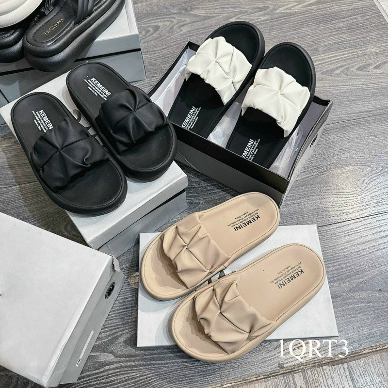 Dép quai bản nữ nhúm bèo,dép nữ đế xuồng cao 3cm da mềm siêu êm xu hướng thời trang.