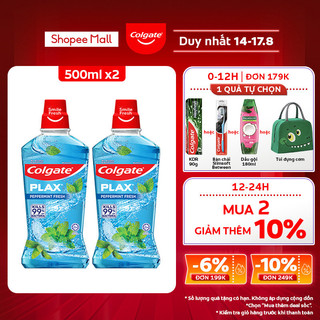 Bộ đôi nước súc miệng Colgate diệt 99% vi khuẩn Plax bạc hà 500ml