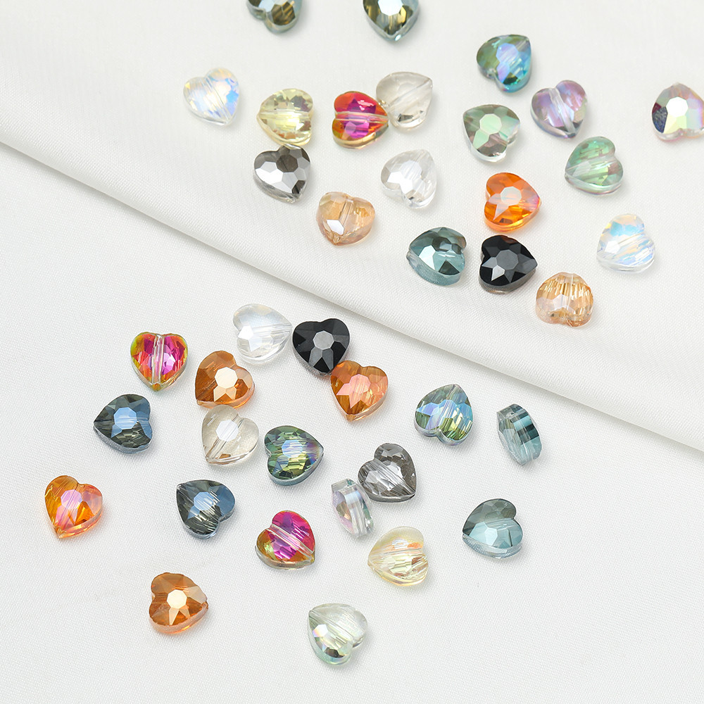 St, kunkka 10 Chiếc Hạt Trái Tim Pha Lê 8 Mm Nhiều Màu Sắc Mặt Trái Tim Hạt Cho DIY Vòng Tay Vòng Cổ Làm