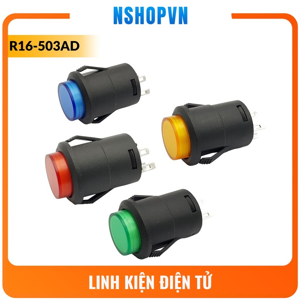 Nút nhấn giữ có đèn kiểu gài 16mm R16-503