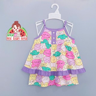 Bộ tole lanh 2 dây bé gái nút hoa viền màu 10-42kg - Shop Mẹ Dưa Hấu