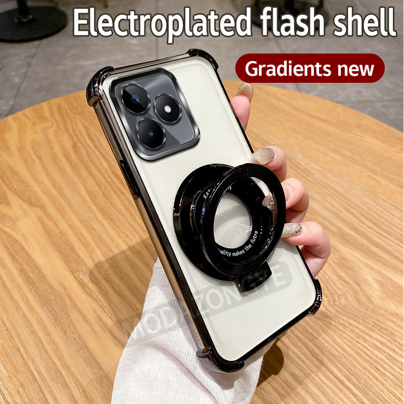 Dành Cho Realme Note 50 Ốp Lưng Silicon Mềm Mạ Điện TPU SoftCase Chống Rơi Chống Sốc Realme Note50 RMX3834 Vỏ Điện Thoại Di Động Có Giá Đỡ Từ Tính