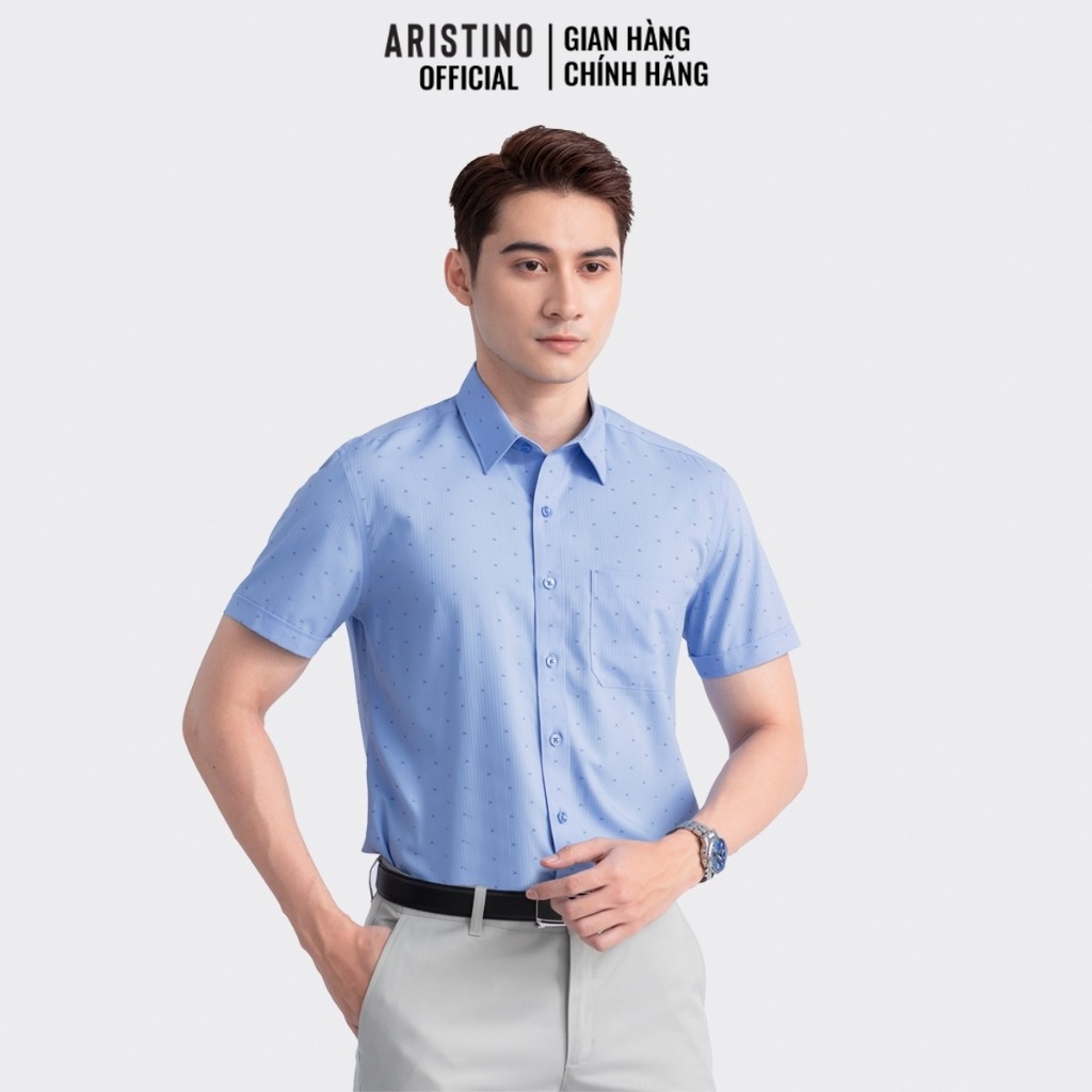 ÁO SƠ MI NGẮN TAY ARISTINO MÀU TRẮNG KẺ BE XANH - ASS179S3