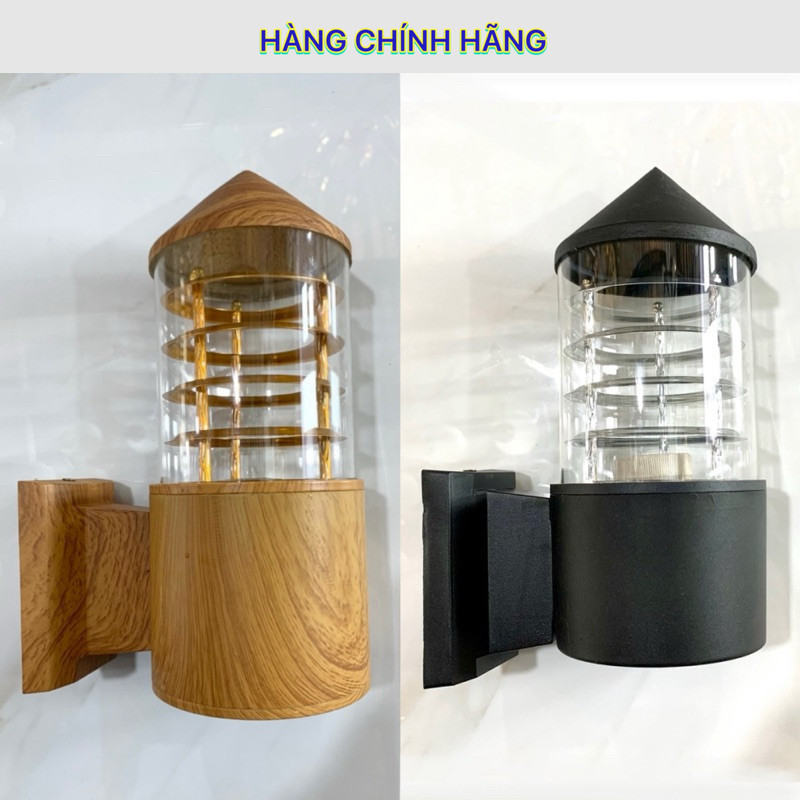Đèn tường mái nhọn màu đen/ vân gỗ, đui đèn E27, chống nước - HÀNG VIP