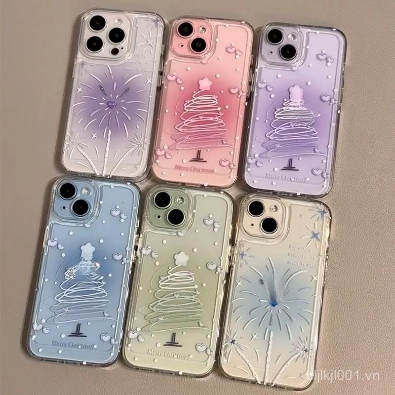 Ốp điện thoại iPhone14/15promax cây thông Noel màu đỏ cho Apple 13/12Pro trong suốt 11 ngách 12 nữ 7