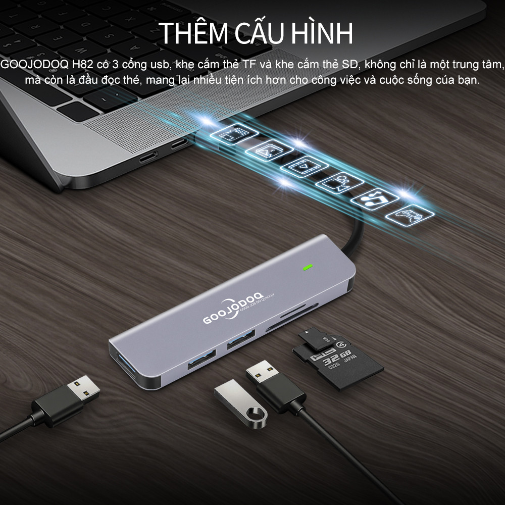 Nhiều Hub USB 3.0 Cổng Loại C GOOJODOQ Cho Laptop HDMI PD Sạc Âm Thanh VGA RJ45 | BigBuy360 - bigbuy360.vn