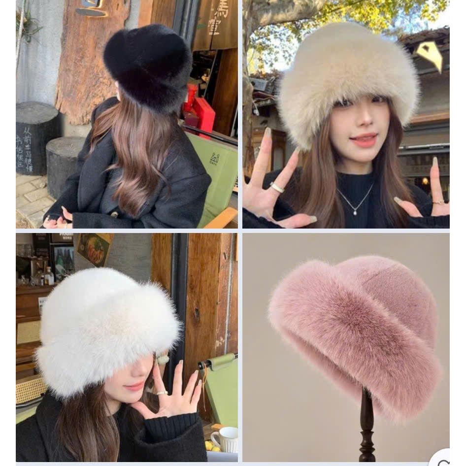 M72 Mũ Lông Mông Cổ Chóp Tròn, Nón Bucket Thời Trang Thu Đông Cho Nữ Mẫu Mới 2024