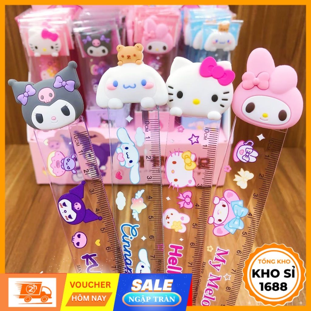 Thước Kẻ Sanrio Kuromi 15cm Hoạt Hình Gắn Charm Dễ Thương, Thước Cappybara Văn Phòng Phẩm, Thước Kẻ 