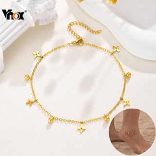  Vòng chân cỏ bốn lá Vnox Zircon dành cho nữ Vòng chân cầu nguyện may mắn bằng thép không gỉ vàng Vòng chân Kitô giáo Q 