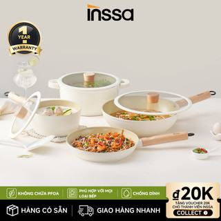  Inssa  BH 1 Năm  Bộ Nồi 8 Món Dòng Caramel Pudding Lớp Phủ Men Gốm Chống Dính Nồi GUOJ039 