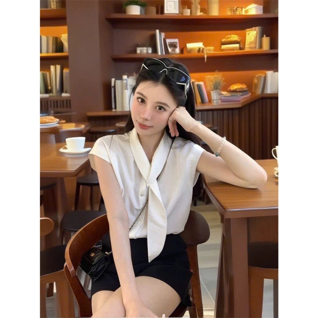Áo thun nữ thắt nơ Yummy trơn, Áo sơ mi trắng phong cách tiểu thư ngọt ngào S36 | BigBuy360 - bigbuy360.vn