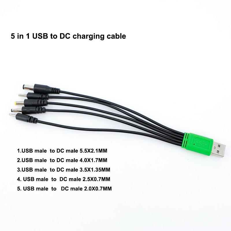 5 trong 1 20cm USB nam đến 5 chiều DC 5.5x2.1mm 4.0x1.7 3.5x1.35mm 2.5x0.7mm 2.0x0.7mm DC nam cáp sạ