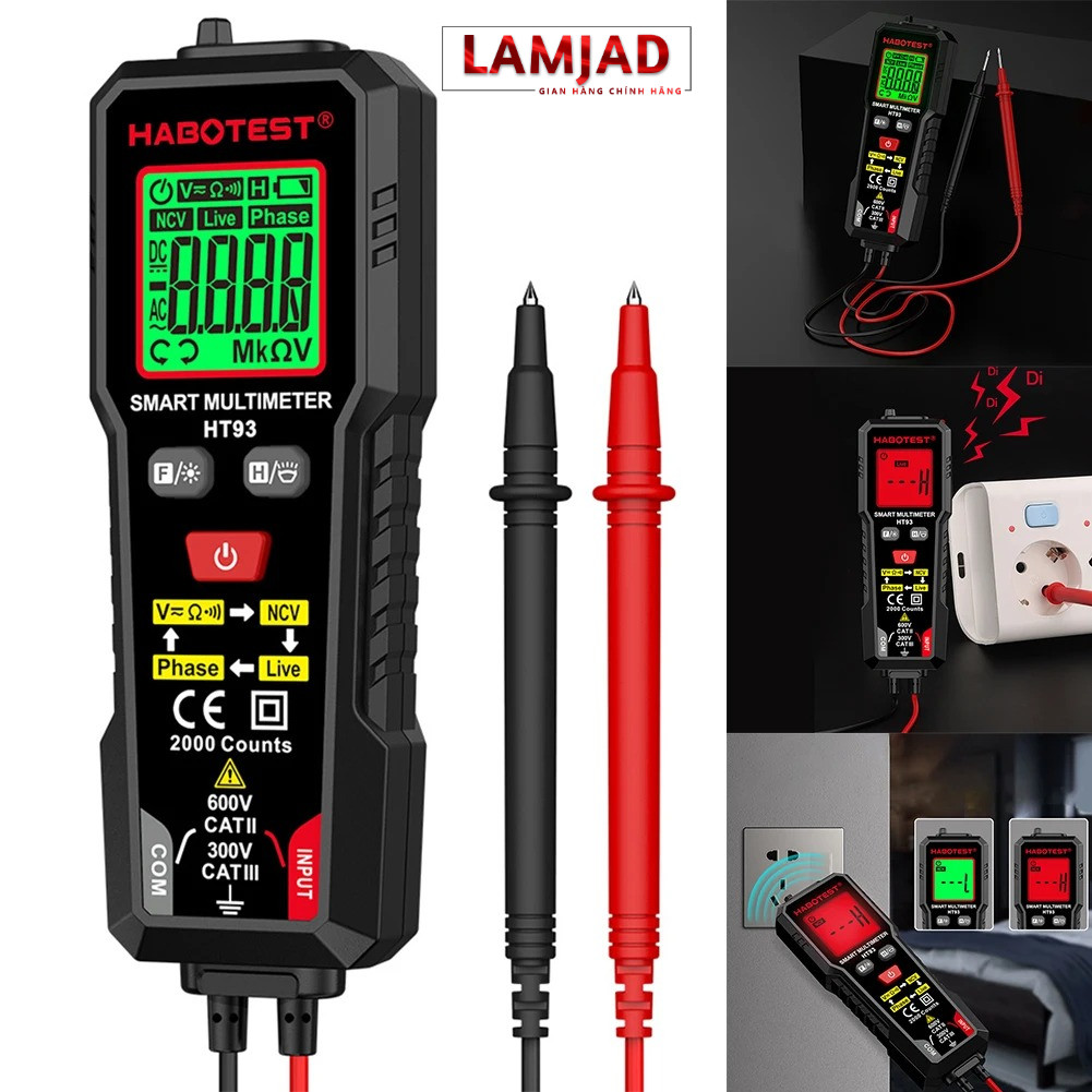 HT93 Đồng hồ vạn năng kỹ thuật số AC / DC hiện tại bỏ phiếu Máy kiểm tra tự động 2000 Đếm Ohm Đồng