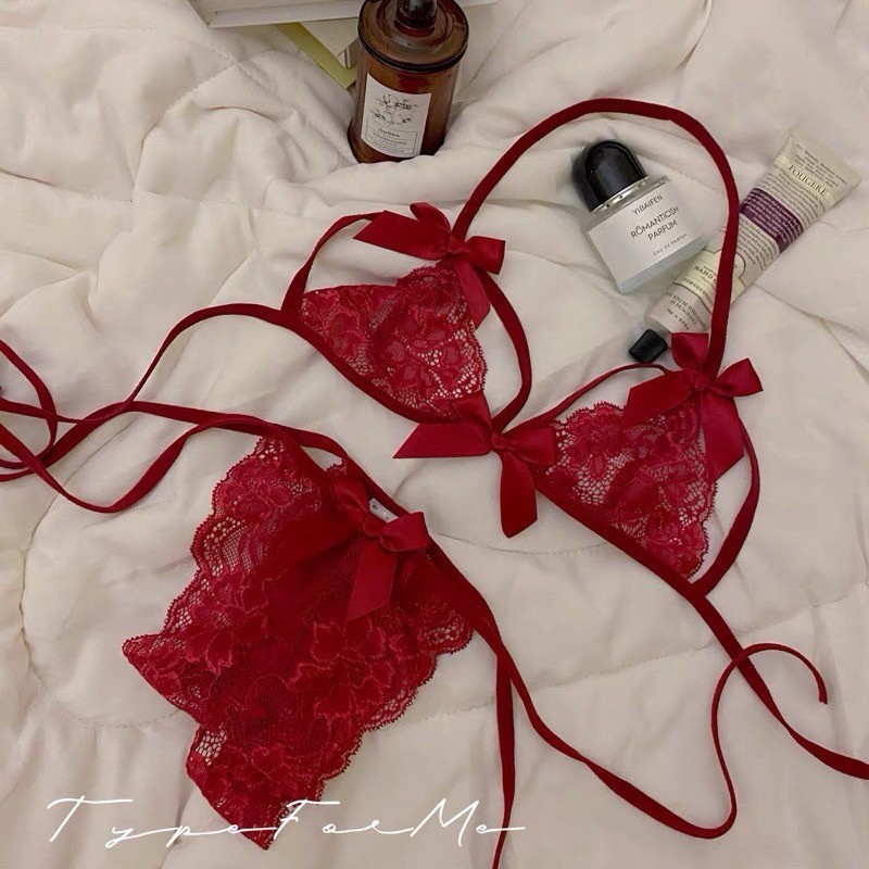 Đồ lót sexy ren hoa xuyên thấu gợi cảm cột dây quyến rũ set nội y nữ phối nơ đen đỏ trắng cuốn hút BIKI HOUSE T350 - HCM | BigBuy360 - bigbuy360.vn